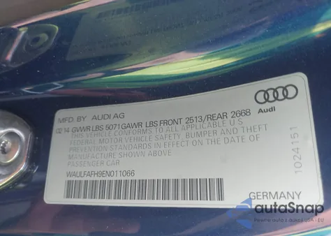 2014 Audi A5 2.0T Premium из США, поврежденный, VIN WAULFAFH9EN011066